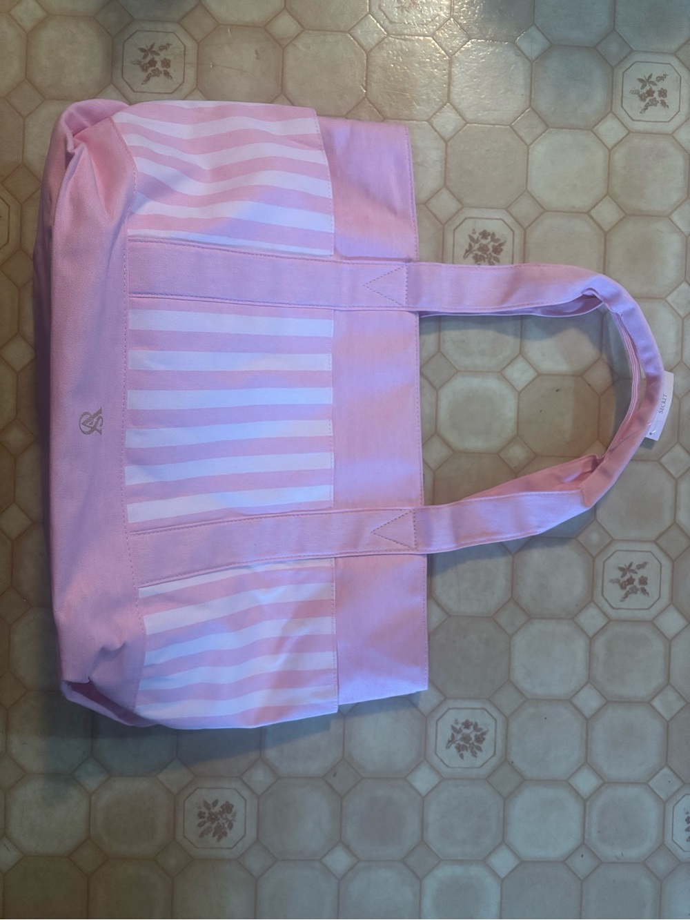 Pink Striped Canvas Tote Bag - Women's Shoulder Bag